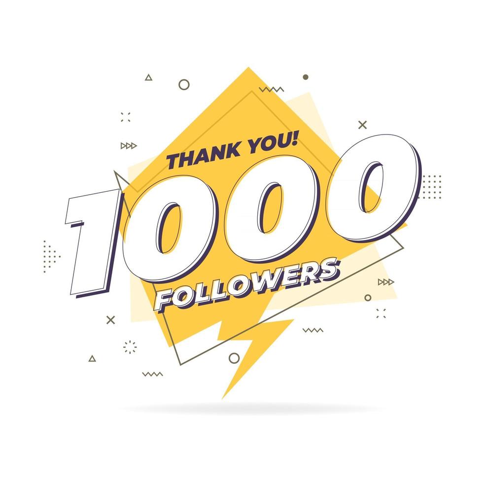 Thank you 1,000 followers trendy flat geometric banner. vector