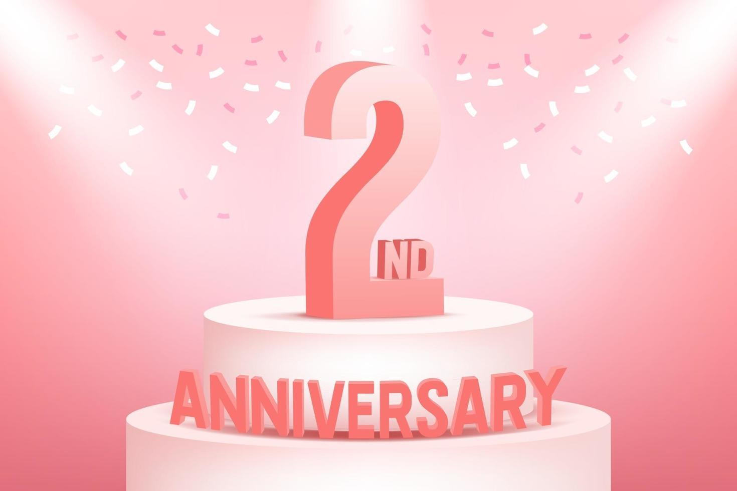 Celebración de aniversario de dos años sobre fondo rosa. vector