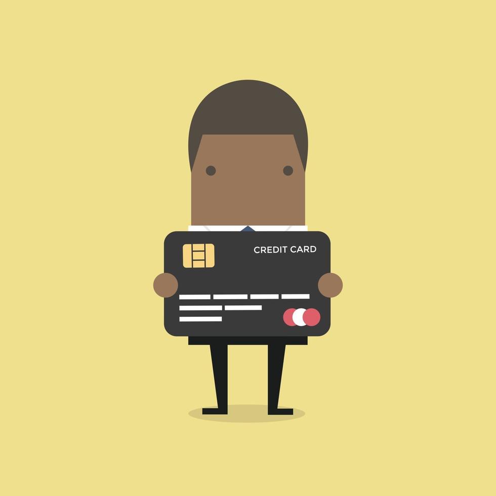 African businessman holding a credit card. vector
