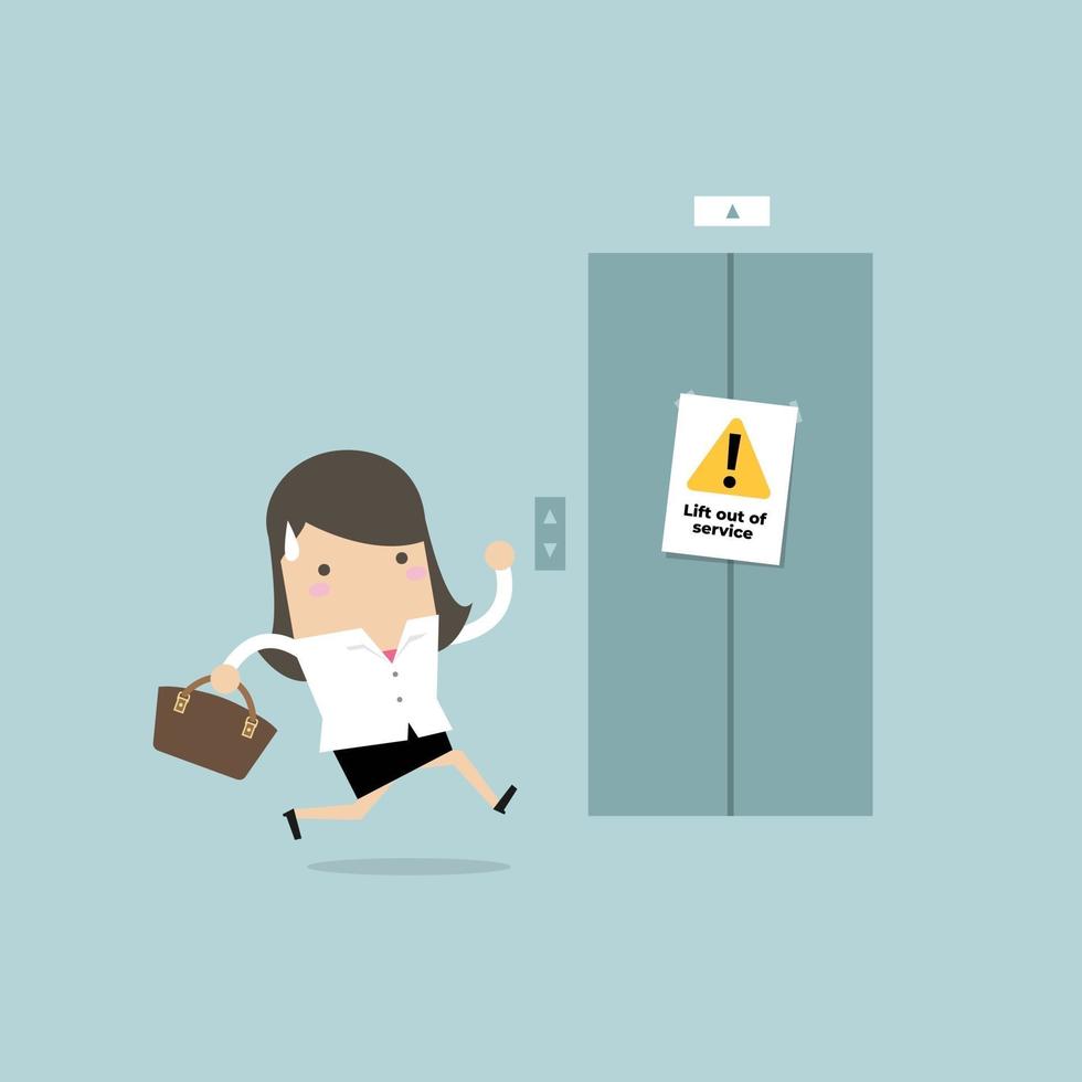 Businesswoman are running to the elevator. But the elevator is out of service. vector