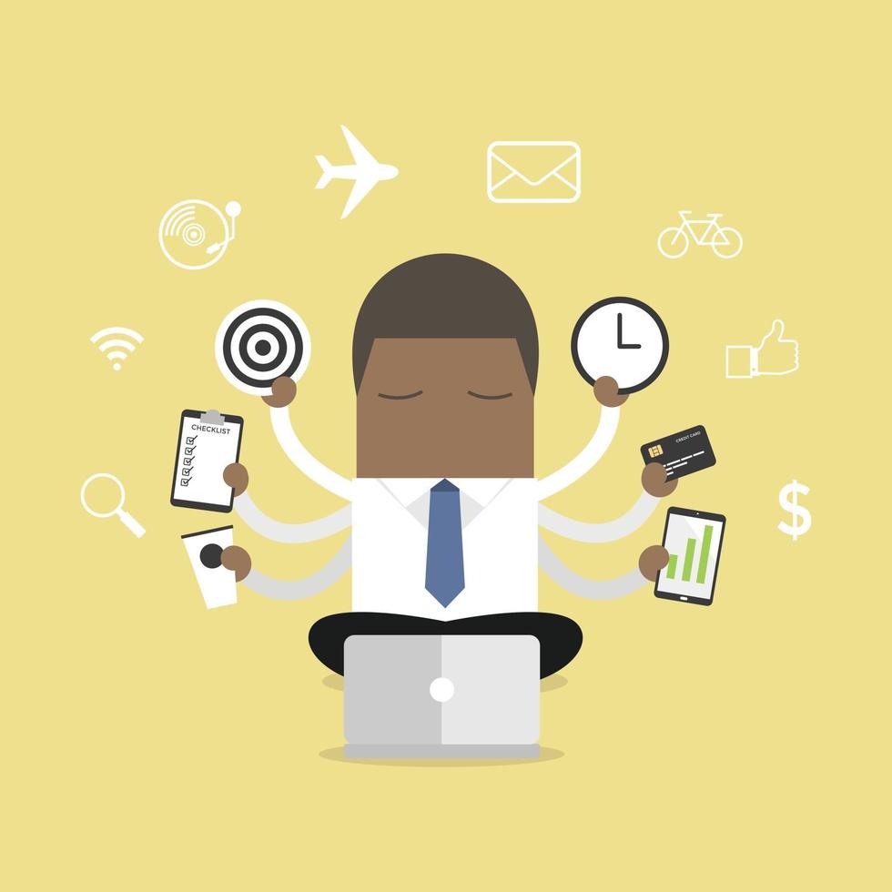 African businessman with multitasking and multi skill. vector