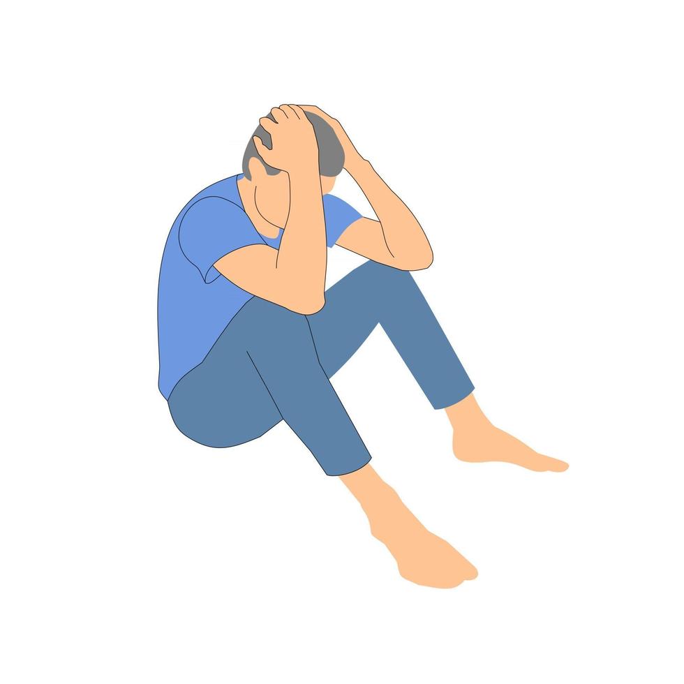 man sits and holds his head. pose man vector