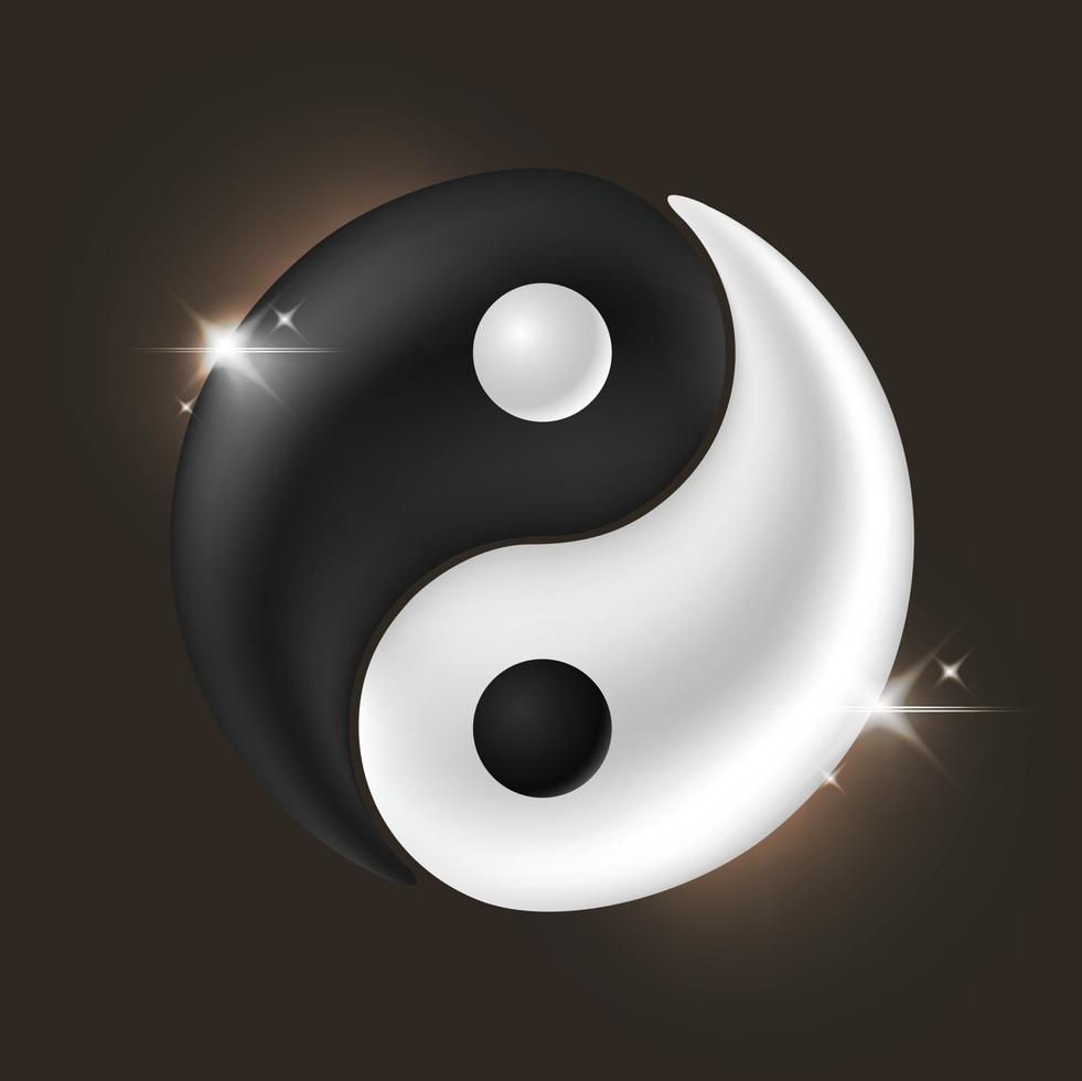 símbolo taijitu realista yin yang en blanco y negro. vector