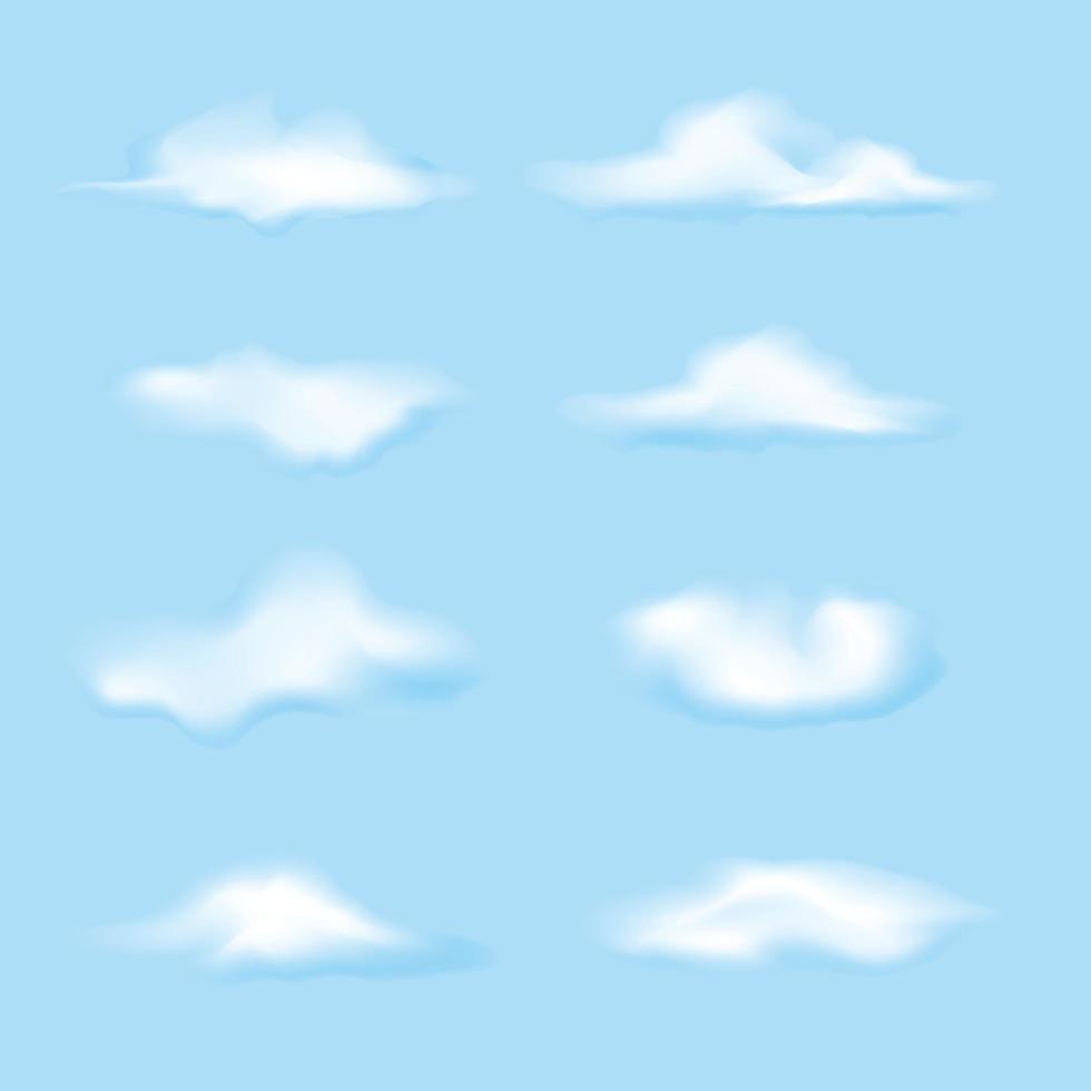 Conjunto de vector de nube aislada realista sobre fondo transparente.