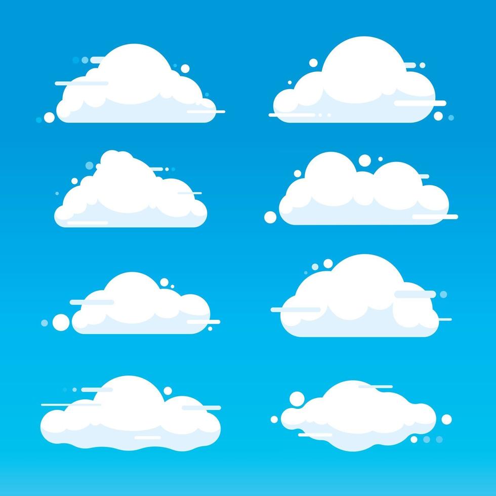 colección de ilustraciones de nubes planas. lindo conjunto de nubes de dibujos animados. vector