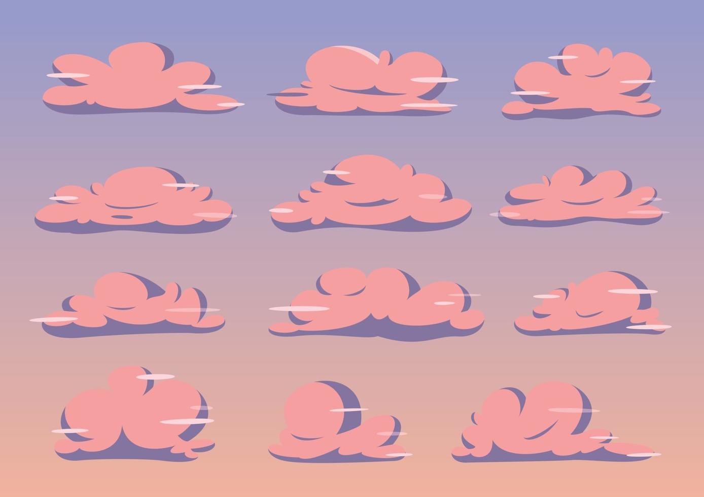 colección de ilustraciones de nubes planas. lindo conjunto de nubes de dibujos animados. vector