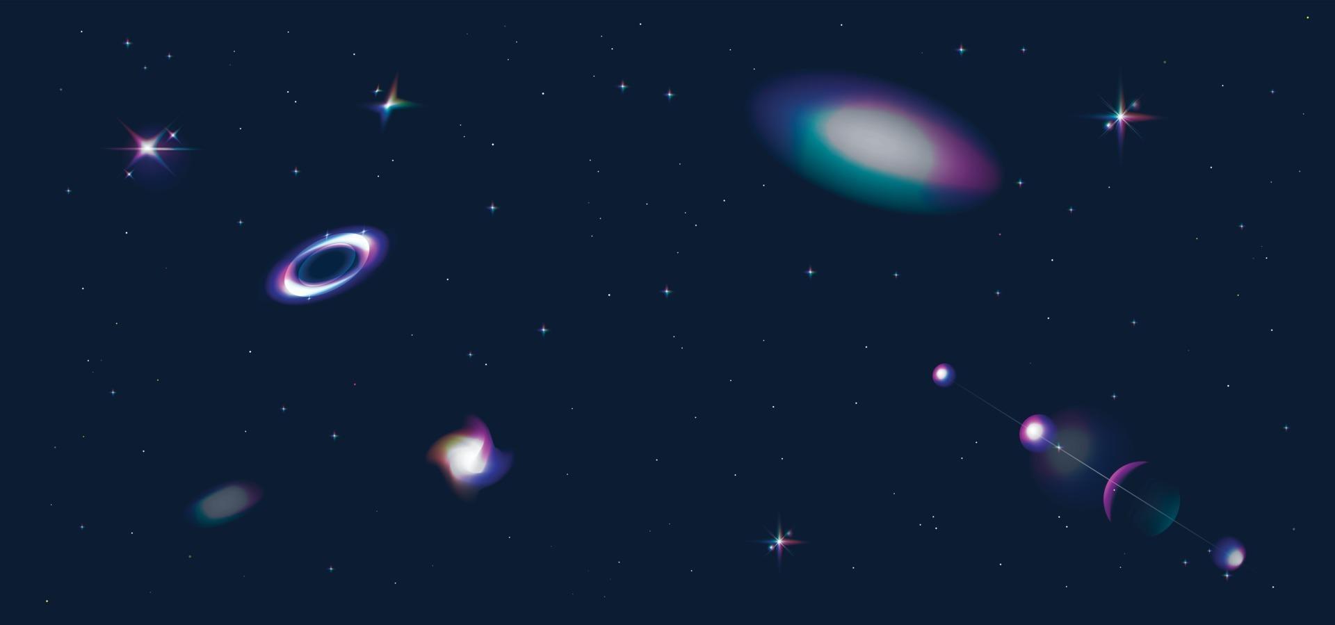 espacio exterior con estrellas brillantes brillantes, fondo azul y púrpura resplandor. vector
