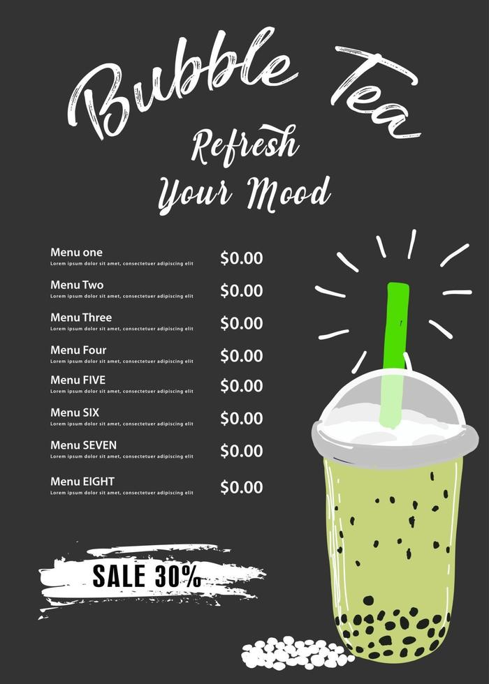 Bubble tea poster. Restaurant cafe menu, template design. vector