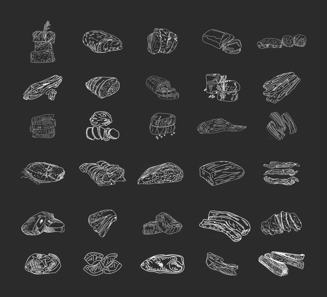 Meat - hand drawn collection. Pieces of meat design template. vector