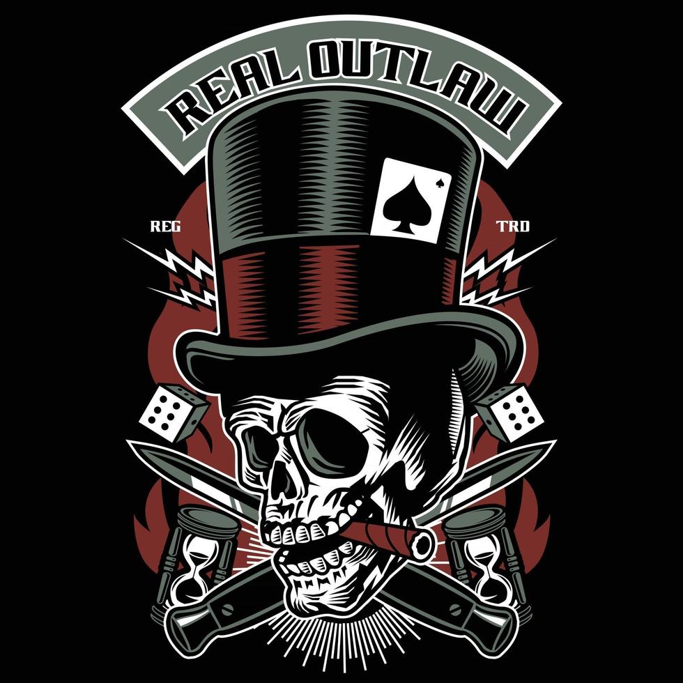 Real Outlaw Skull Vintage Badge Design vector