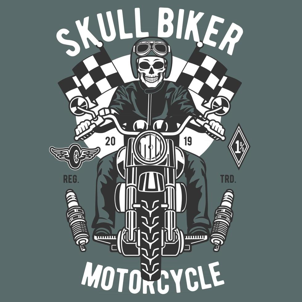 diseño de camiseta de motociclista de calavera, diseño de insignia vector