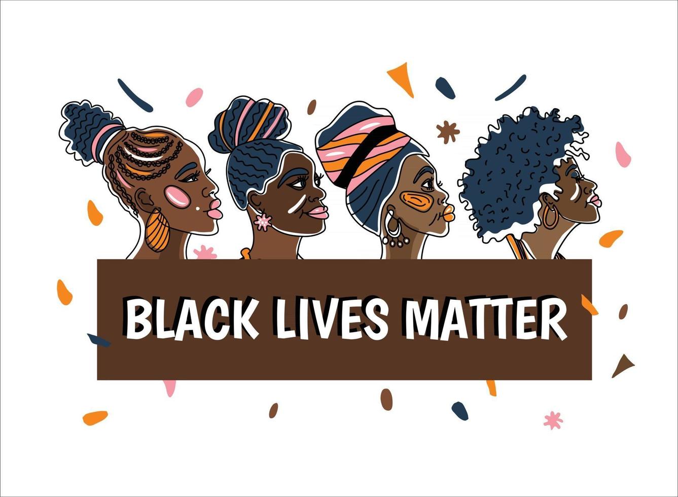 Black Livwe Matter poster with beautiful African-american women Line art style minimalism style We are Woman concept illustration. vector