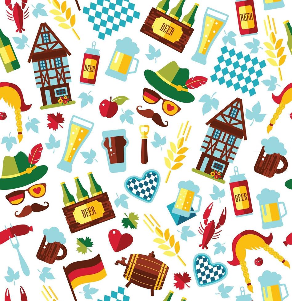 Seamless pattern with oktoberfest celebration symbols. Vector illustration. Flat design.