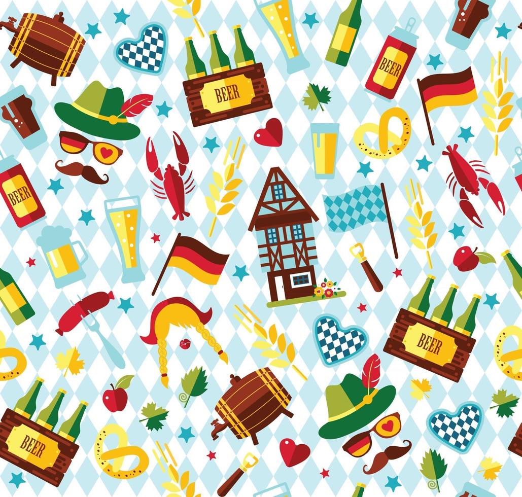 Seamless pattern with oktoberfest celebration symbols. Vector illustration. Flat design.