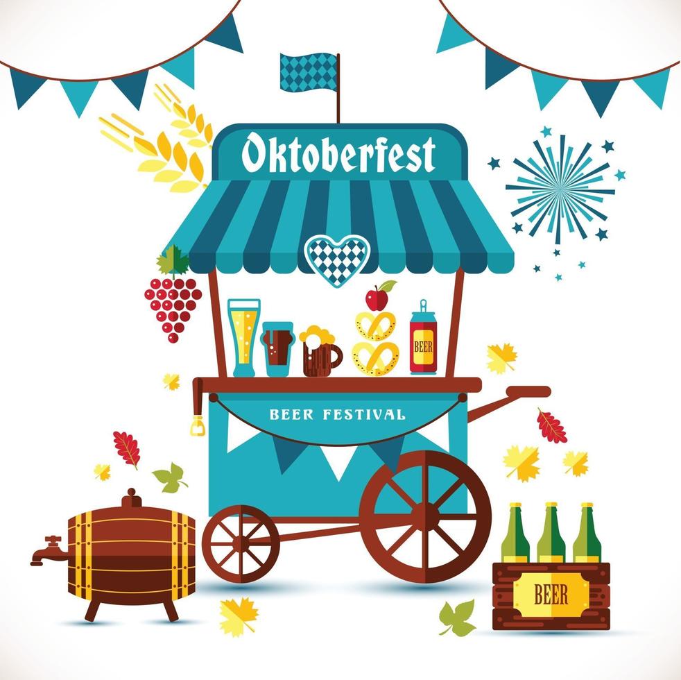 Beer festival illustration of tent with goods. vector