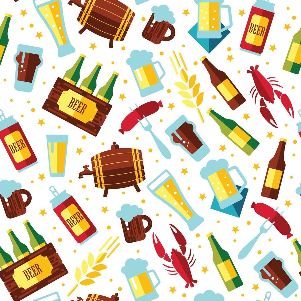 Seamless pattern with beer symbols on white background. vector