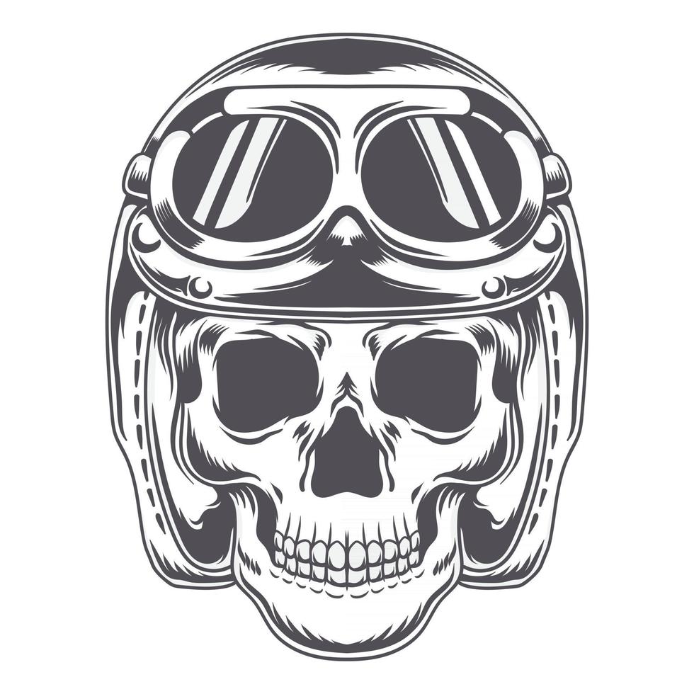 Vector Skull with vintage helmet biker