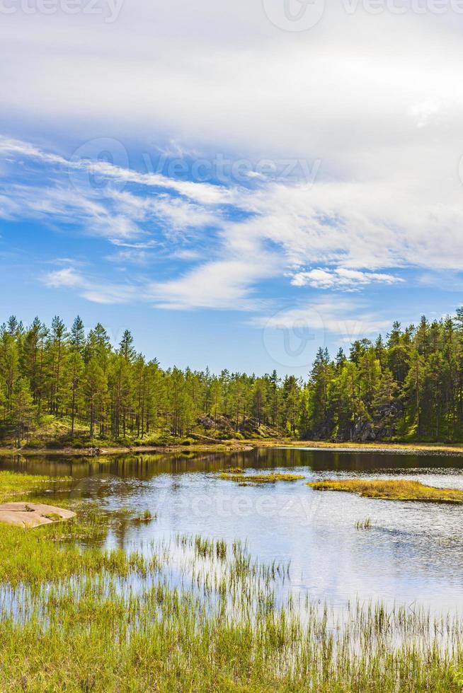 Blue sky reflection lake river reflection nature landscape Nissedal Norway. photo