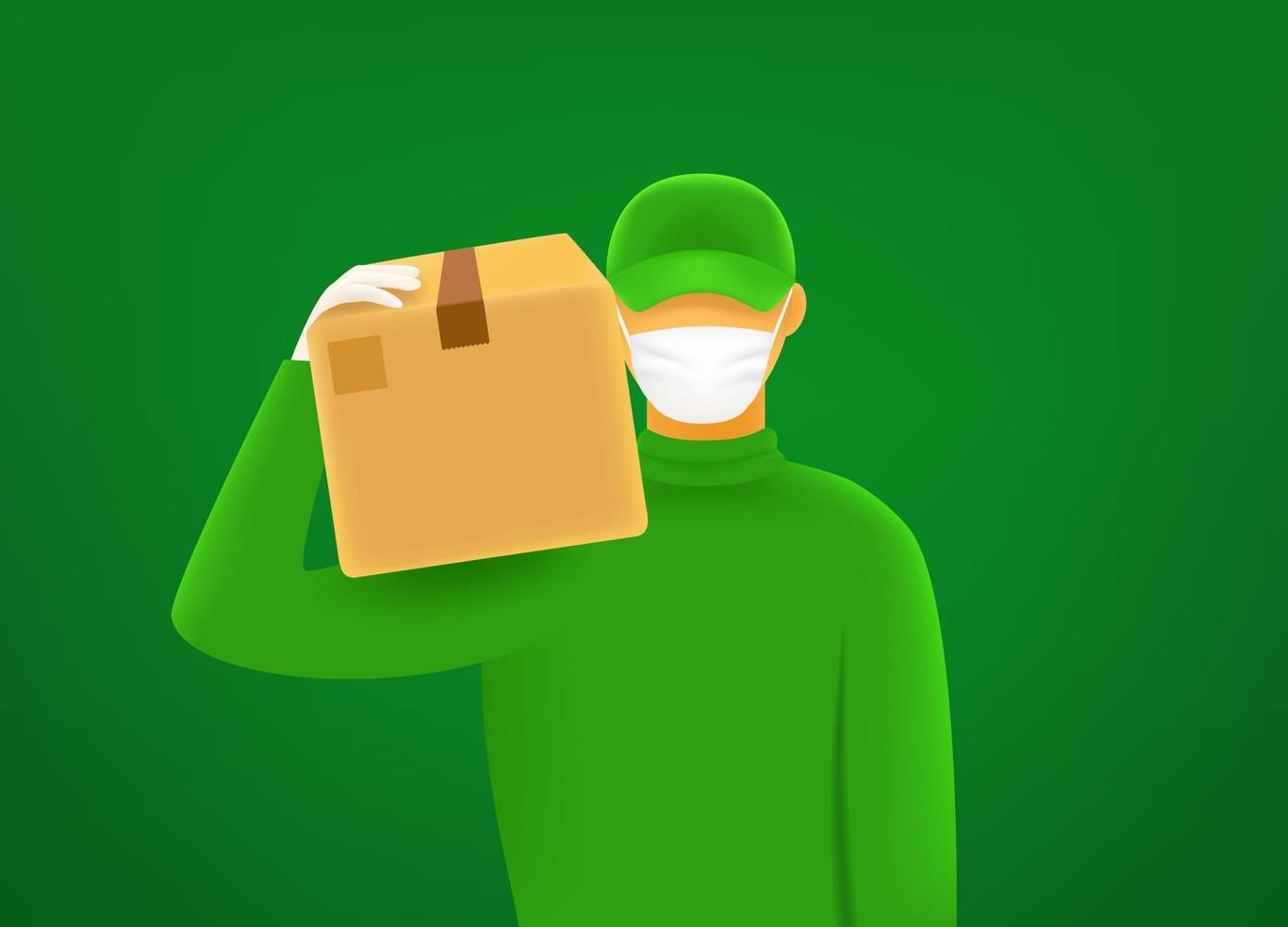 Delivery service in covid pandemic concept. The courier with the mask vector