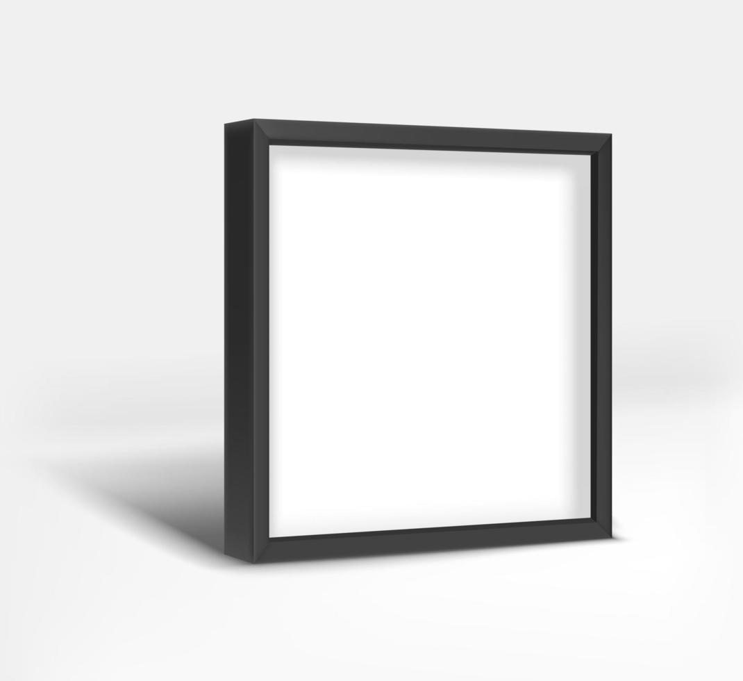 Black elegant modern photo frame on a floor. Layered vector mockup