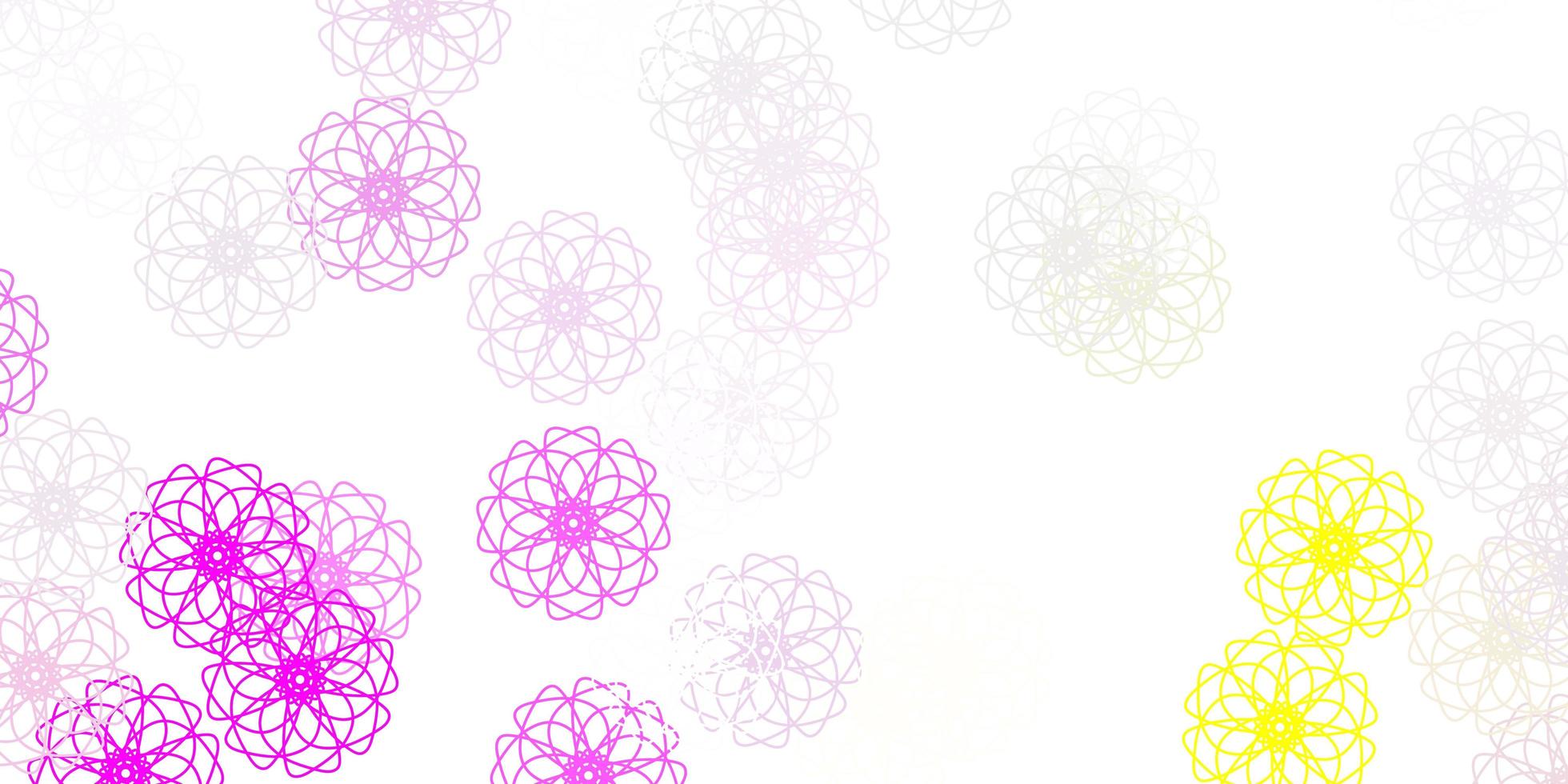 plantilla de doodle de vector de color rosa claro, amarillo con flores.