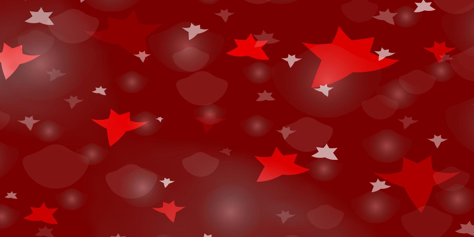 textura de vector rojo claro con círculos, estrellas.