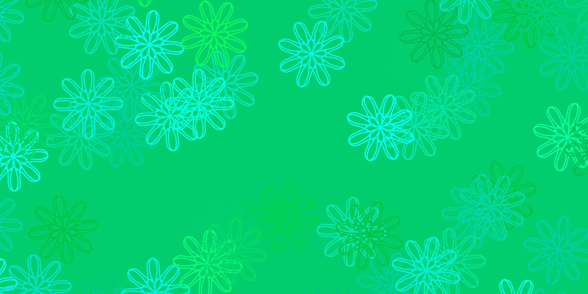 Fondo de doodle de vector verde claro con flores.