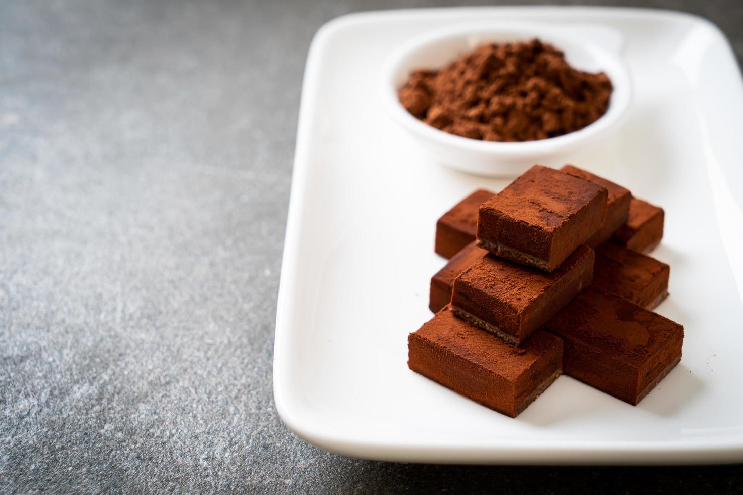 Fresh and soft chocolate with cocoa powder photo