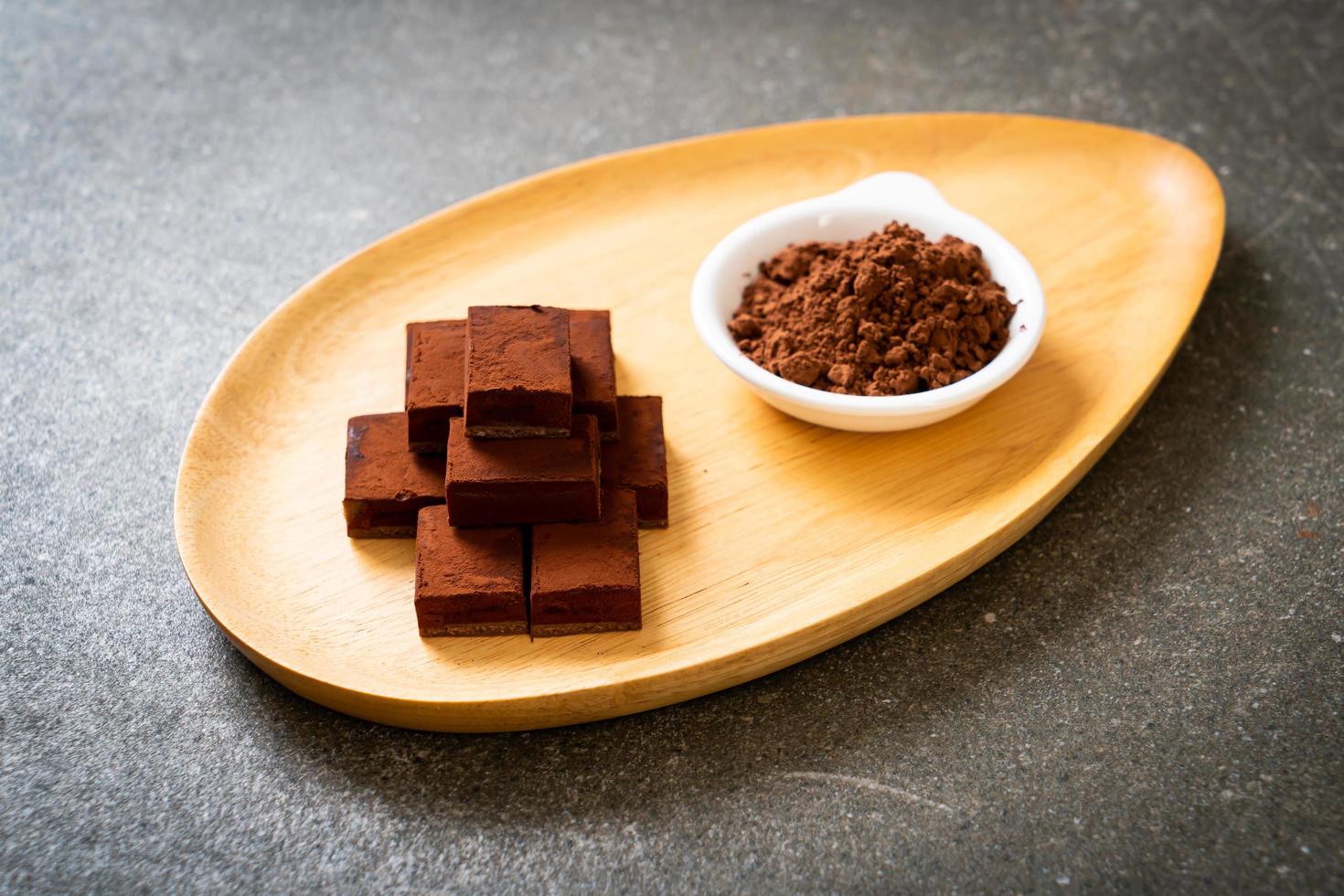 Fresh and soft chocolate with cocoa powder photo