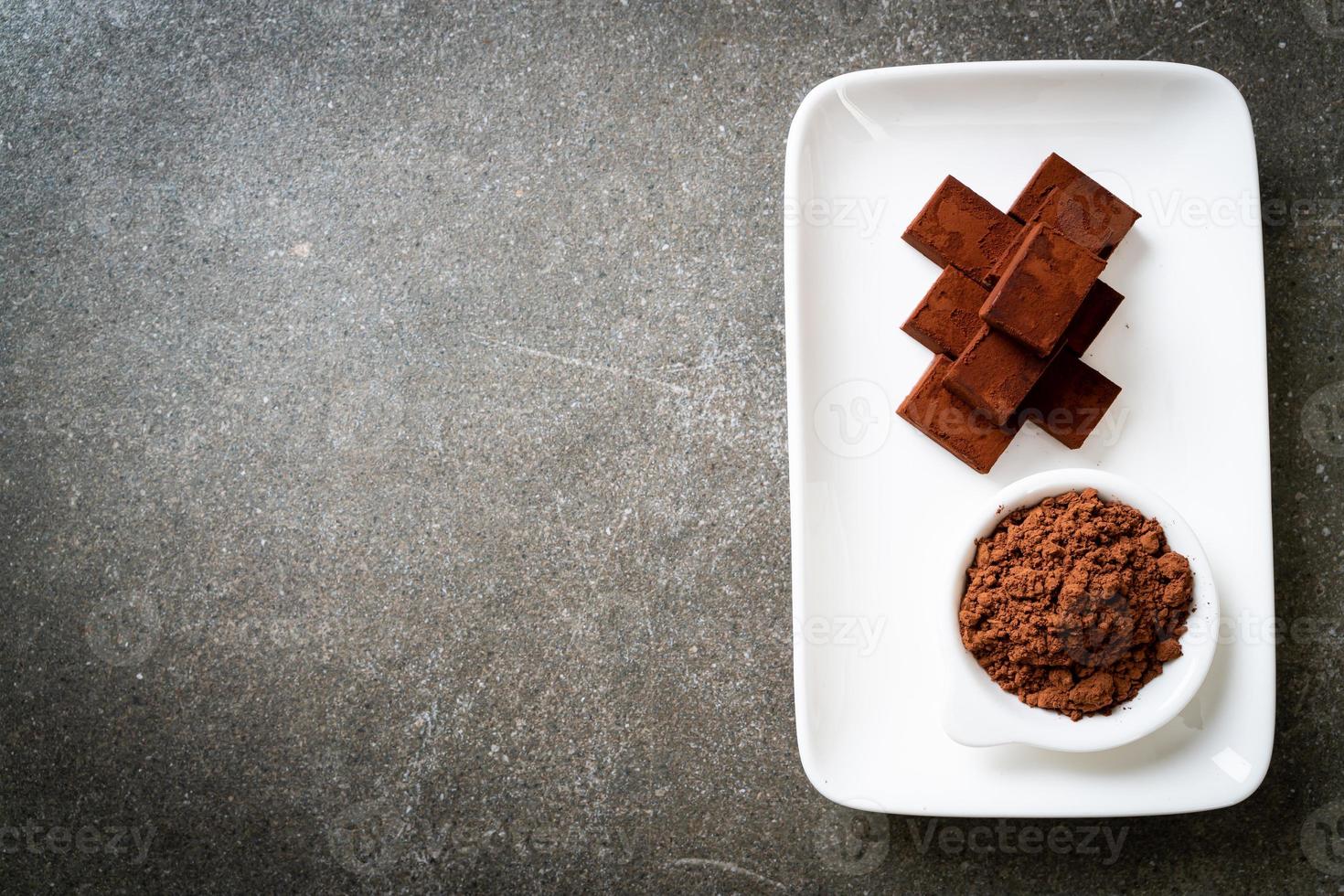 Fresh and soft chocolate with cocoa powder photo