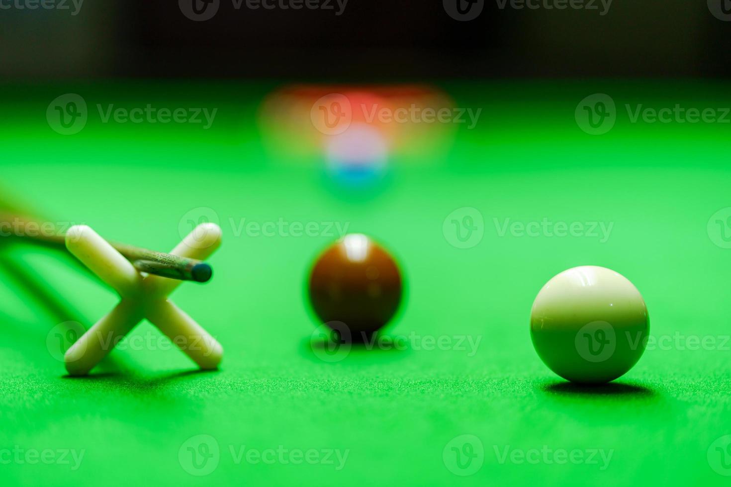 Snooker balls on green snooker table photo