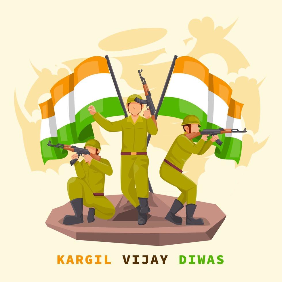 Indian Soldier Holding Gun with Flag vector