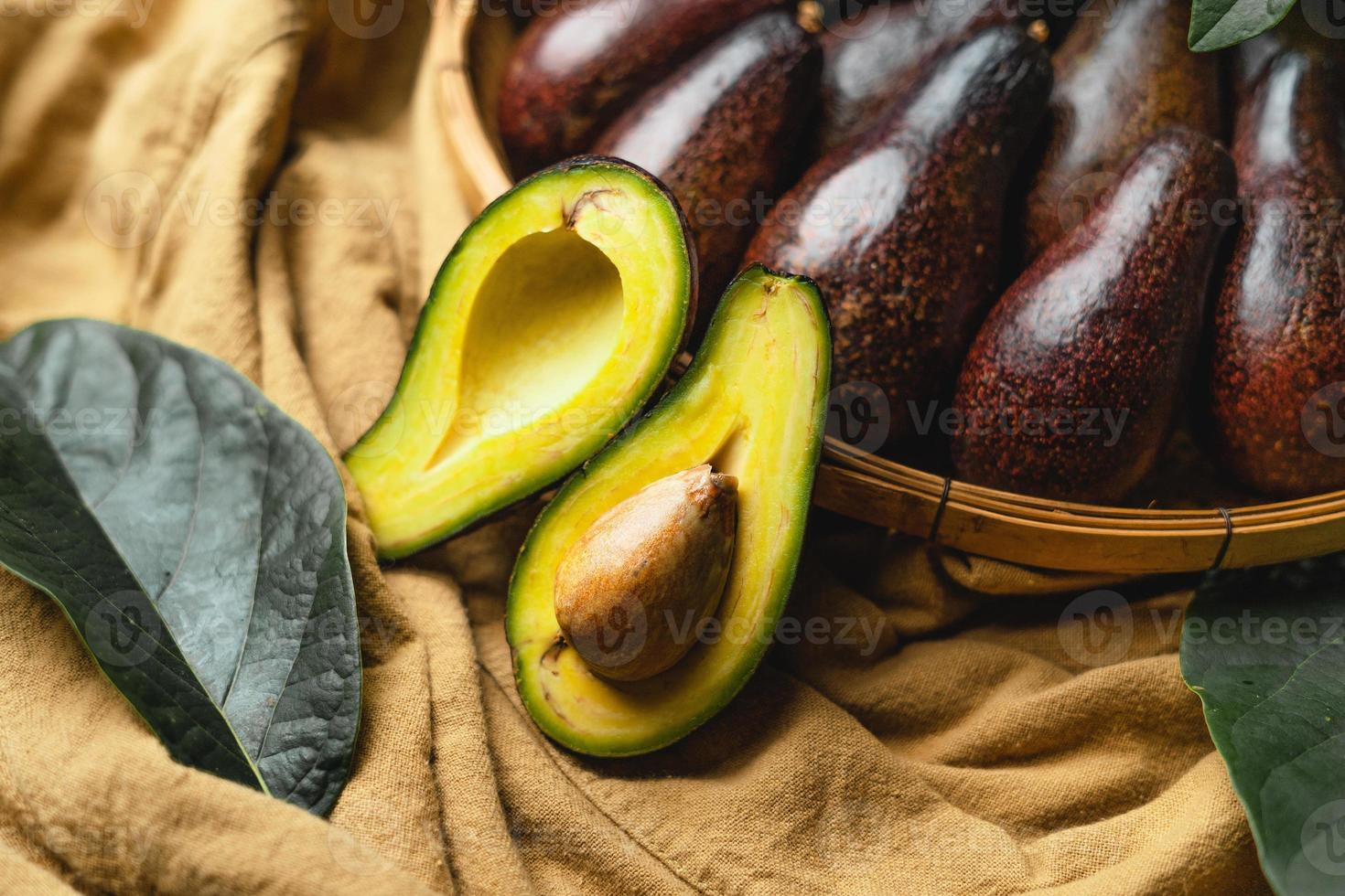 avocado in wooden tray healthy food photo