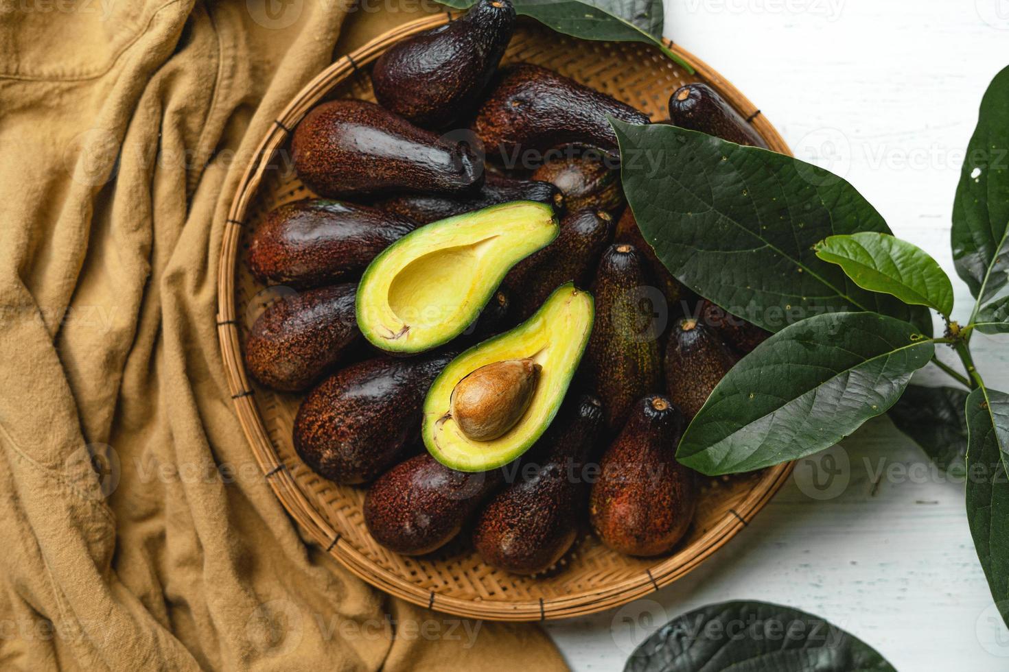 avocado in wooden tray healthy food photo