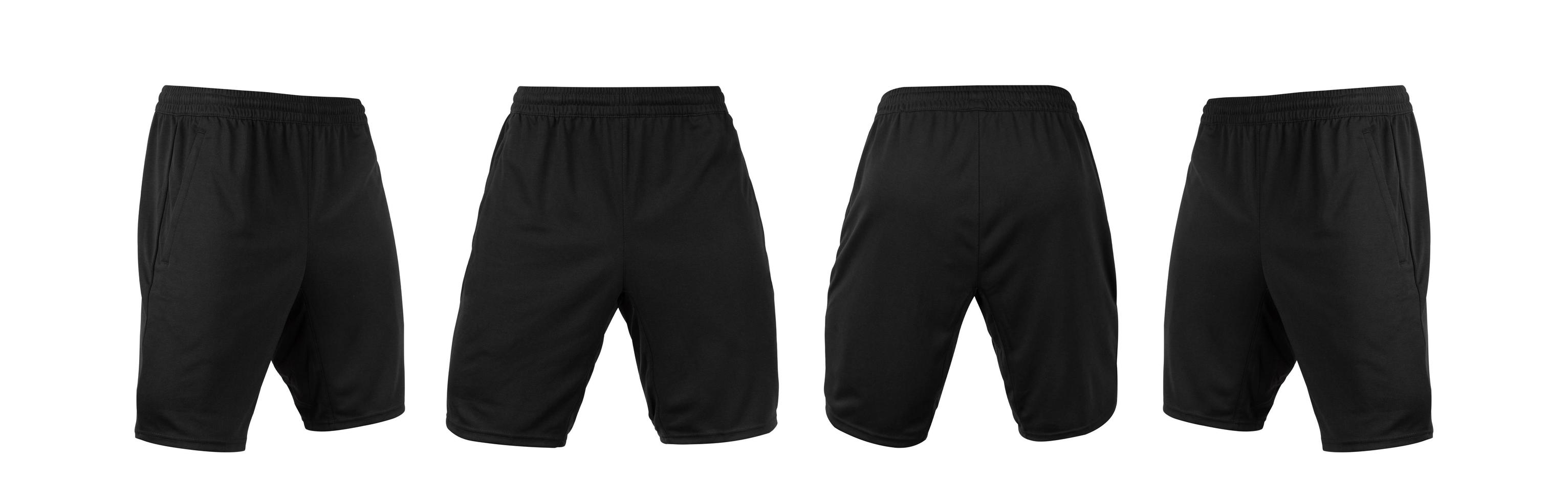 Blank black shorts pant mock up template, front and back and side view, isolated on white background with clipping path. photo