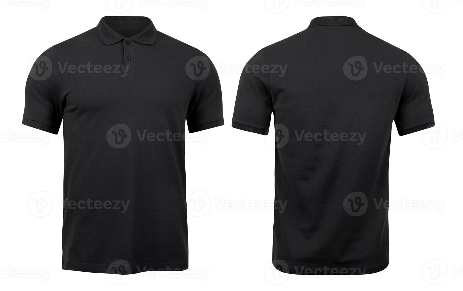 Black polo shirts mockup front and back used as design template, isolated on white background with clipping path. photo