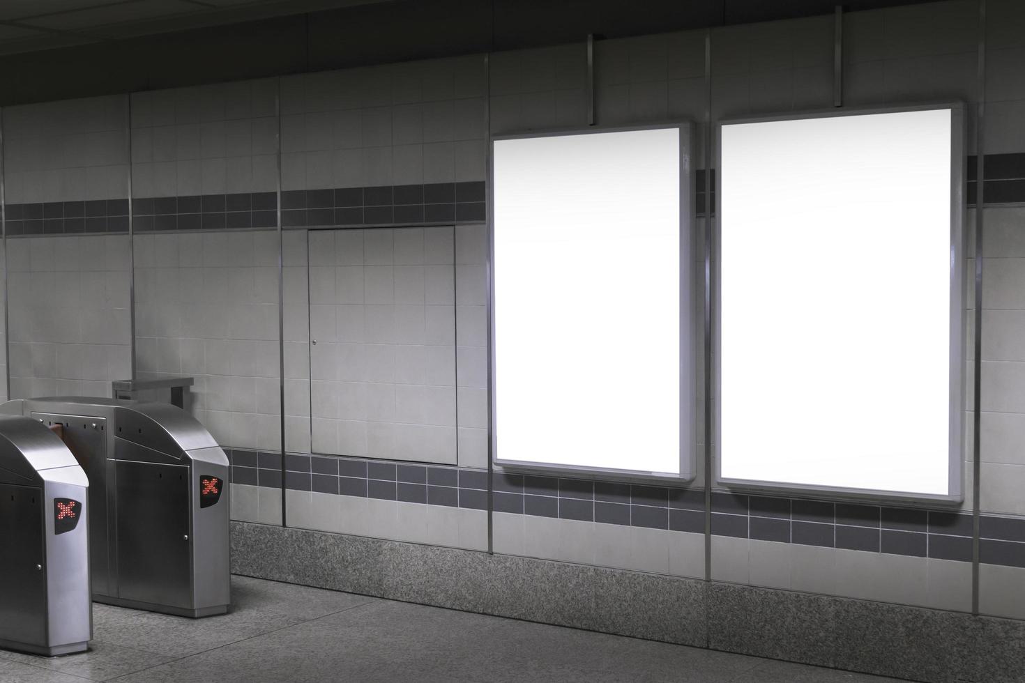 Blank billboard mockup in underground photo