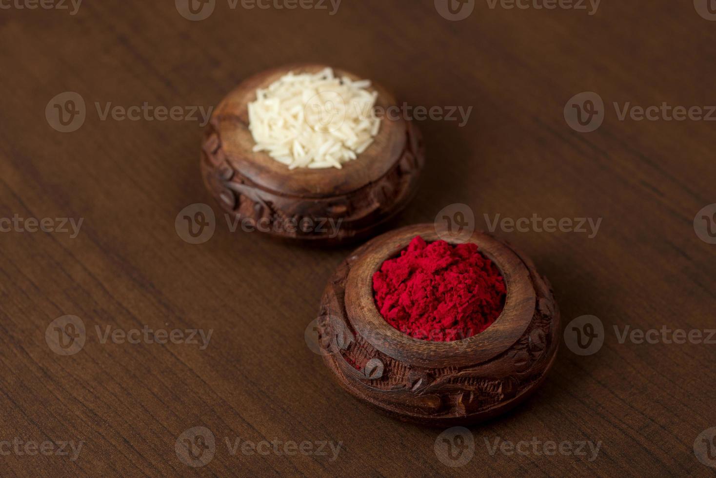 Kumkum and rice grain container. Natural color powders are used while worshipping God and an at auspicious occasions. photo