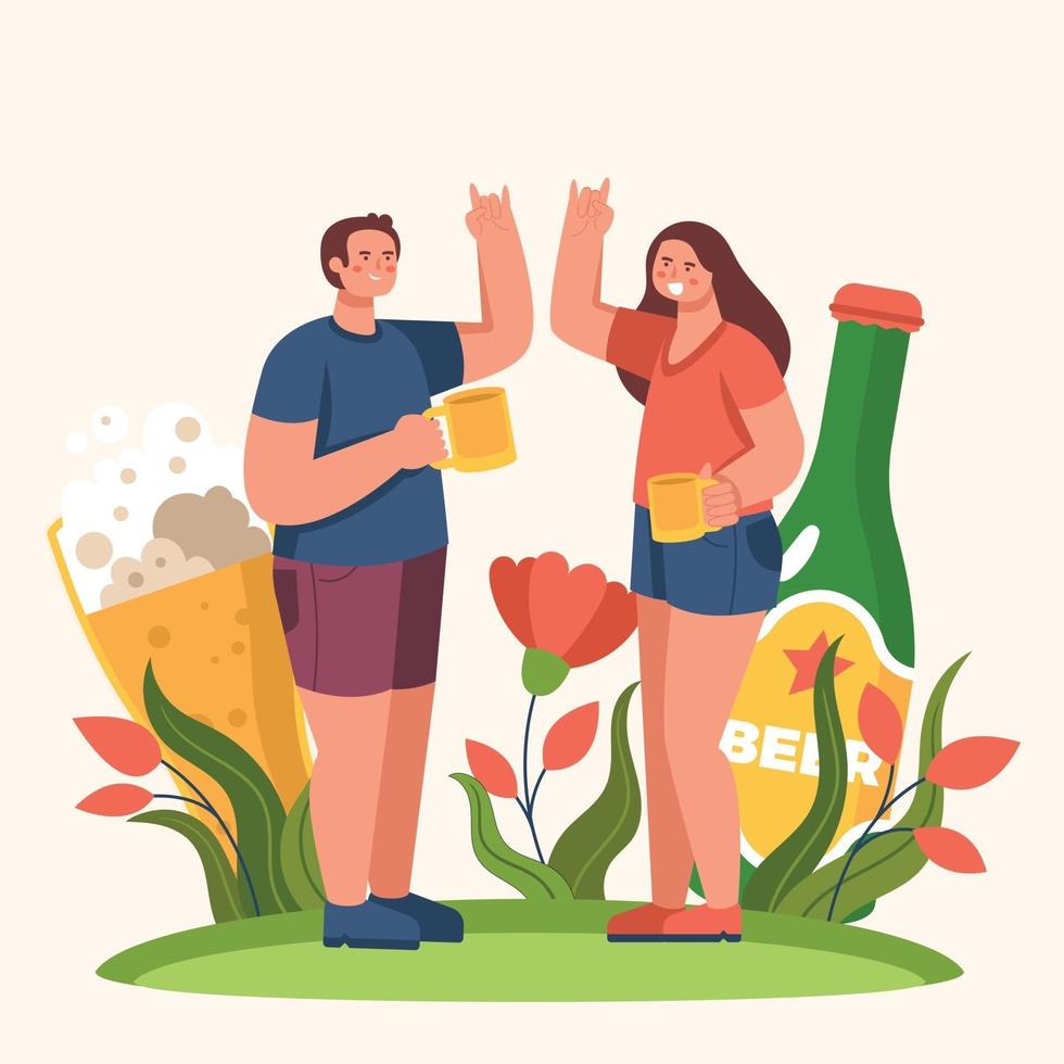 Two People Celebrating Beer Day Festivity vector