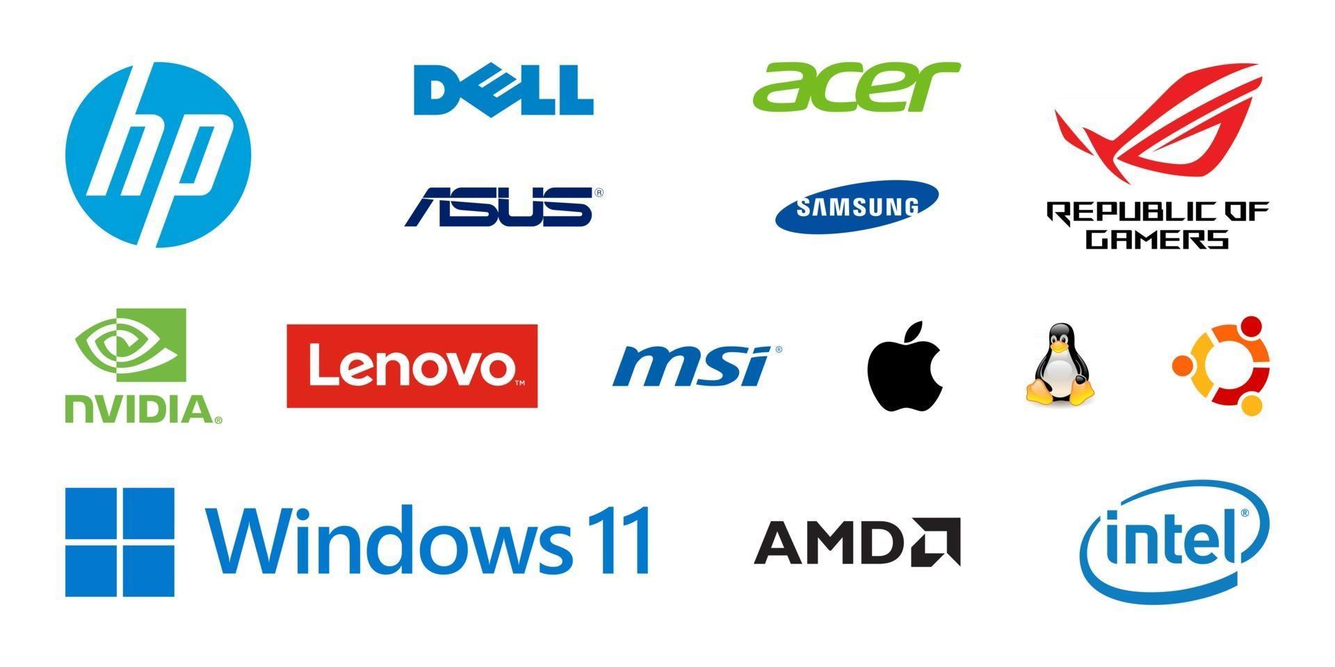 Computer Brand Logos. International technology editorial Icons