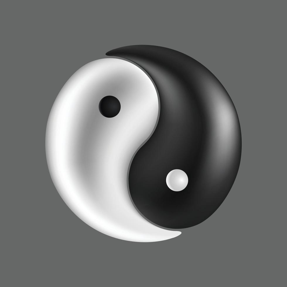 símbolo taijitu realista yin yang en blanco y negro. vector