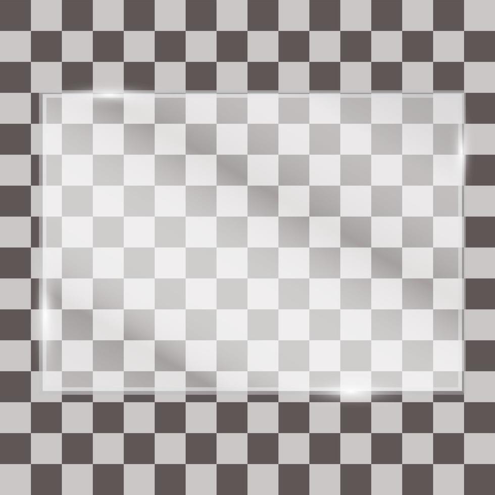 Blank, transparent vector glass plate. Photo realistic texture. Vector square glass frame
