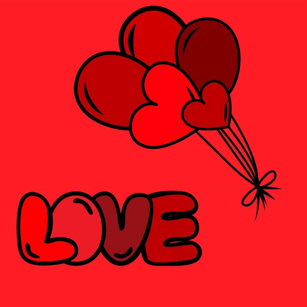 Red heart balloons with red love text vector