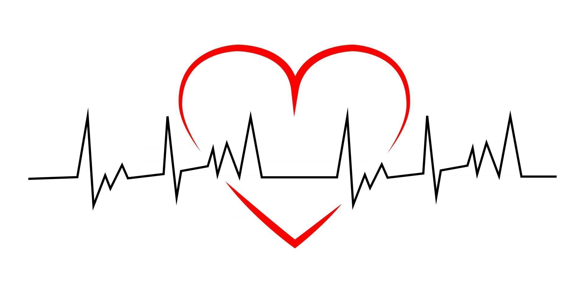 Red heart with black line heartbeat vector