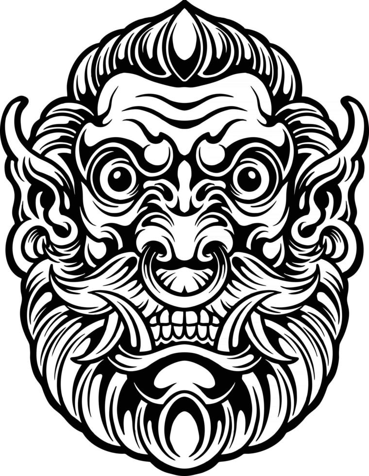 Mask ogre head from south asian illustration Silhouette vector