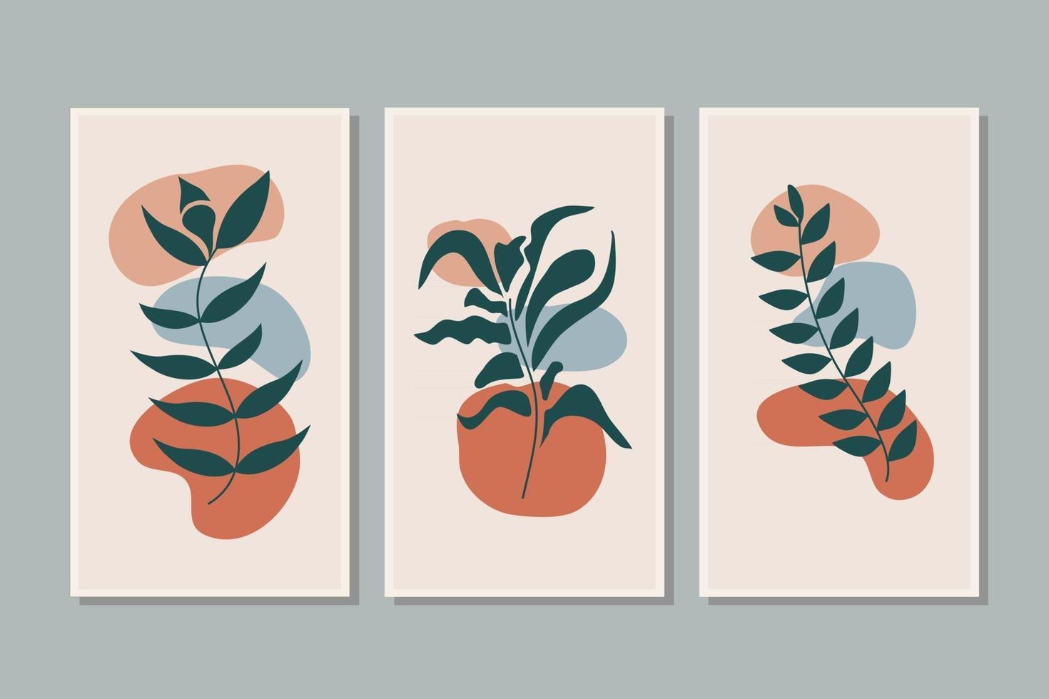 Botanical, plant, leaf wall art vector set. Foliage line art drawing with abstract shape. Abstract Plant Art design for print, cover, wallpaper, background, Minimal and natural wallpaper. Vector illustration