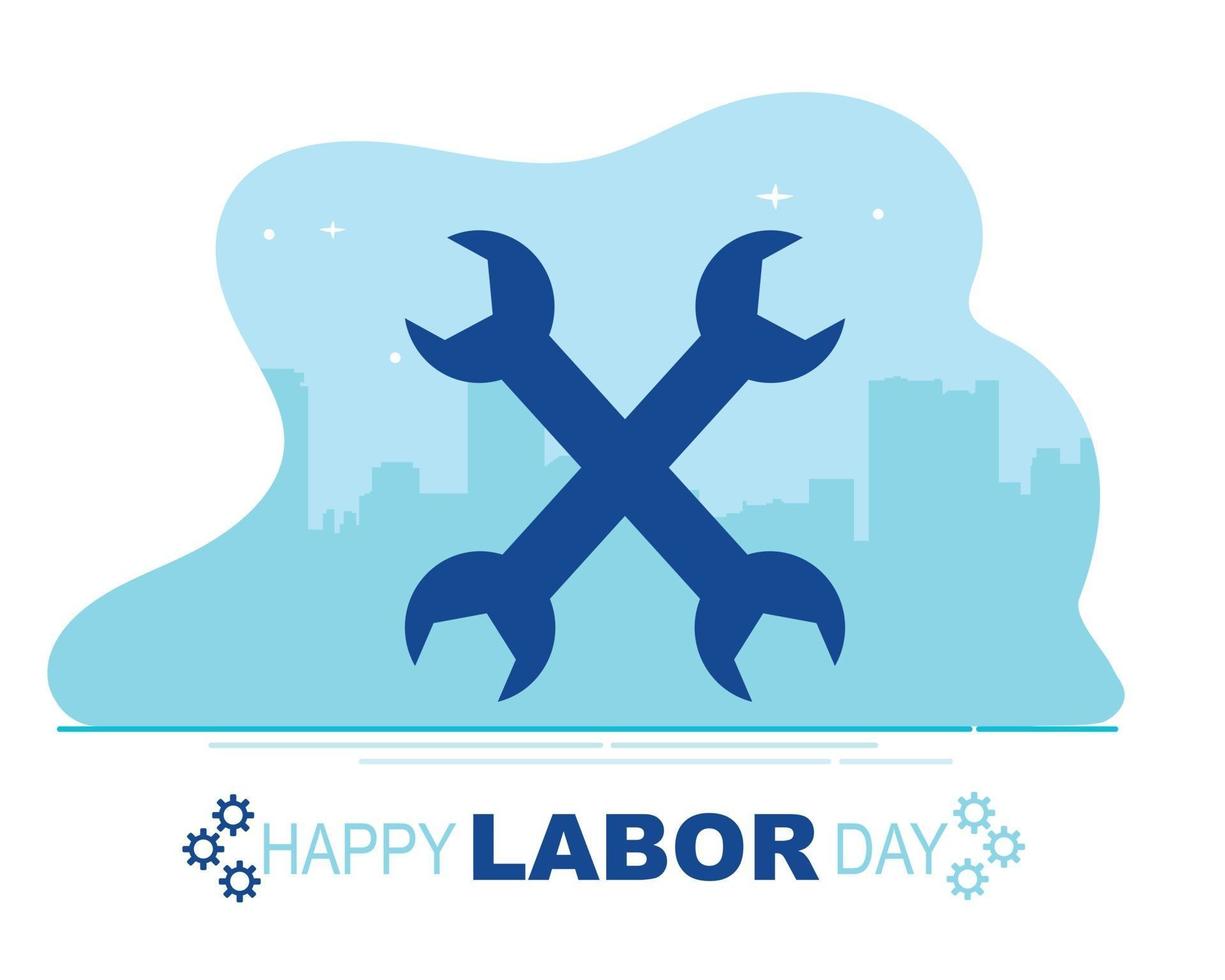 Happy Labor Day Flat With Wrench Gear vector