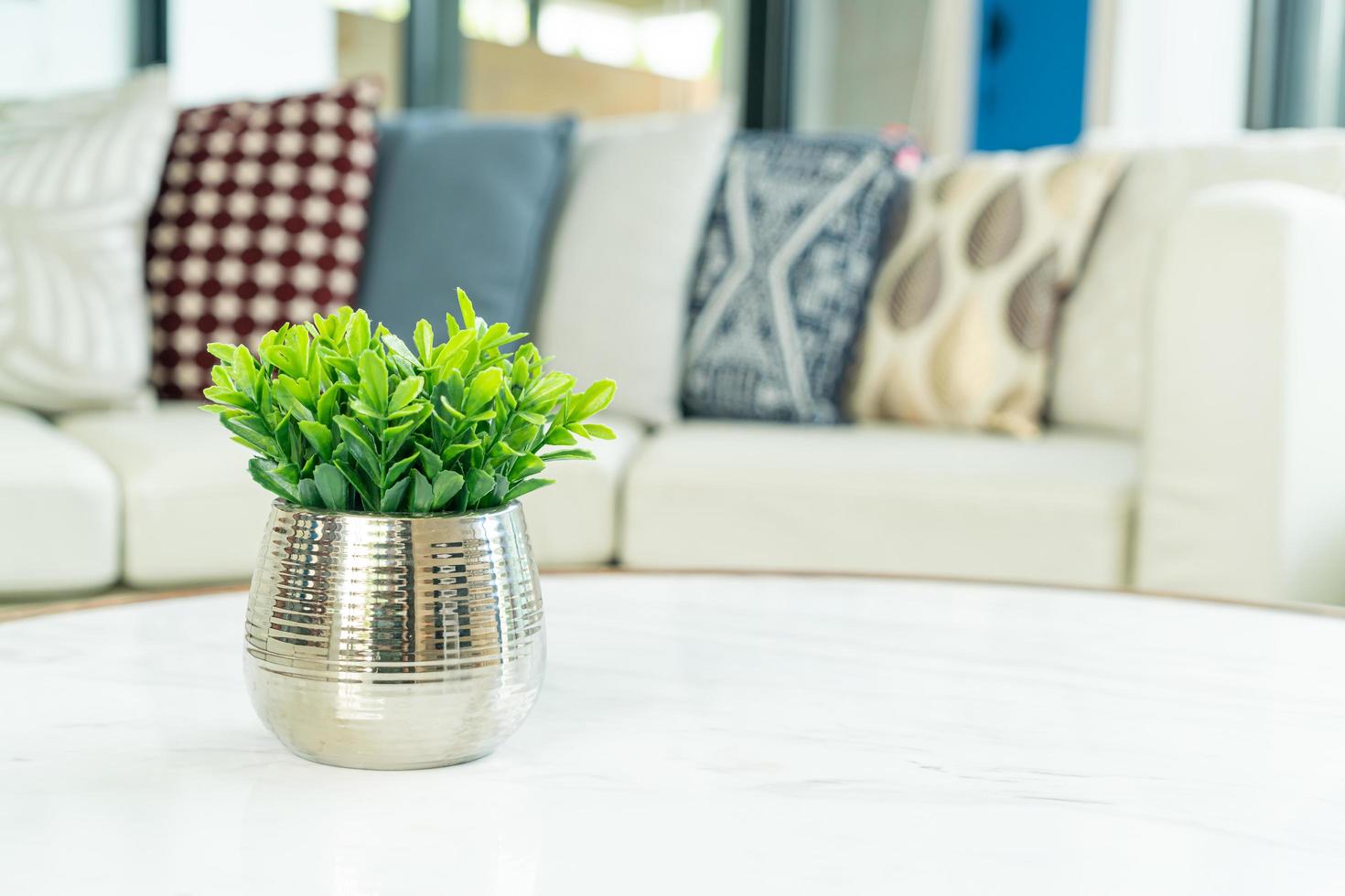 Plant in vase decoration on the table in living room photo