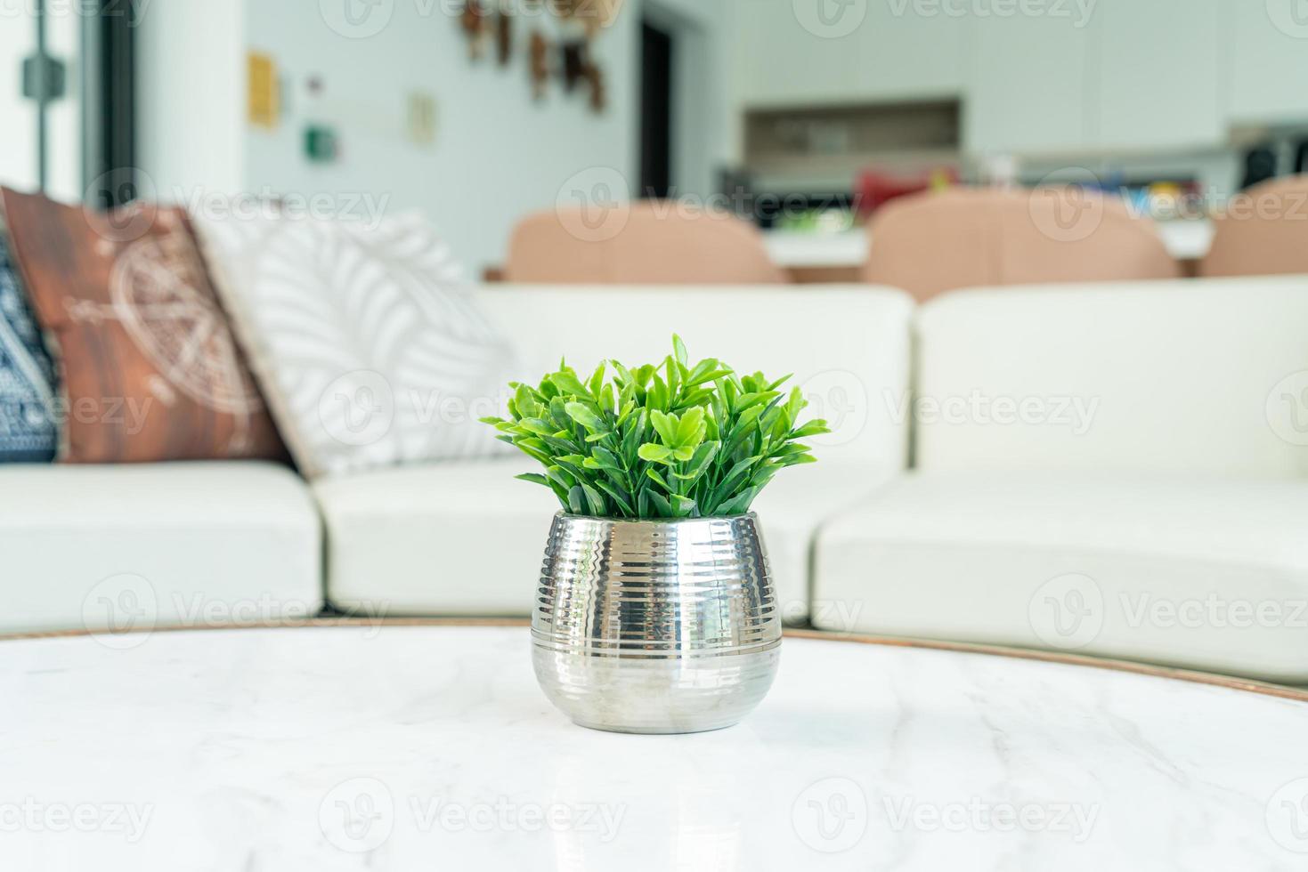 Planta en decoración de jarrón sobre la mesa en el salón. foto