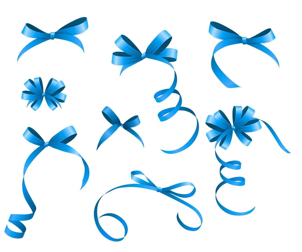 Blue Ribbon and Bow Set for Your Design. Vector illustration